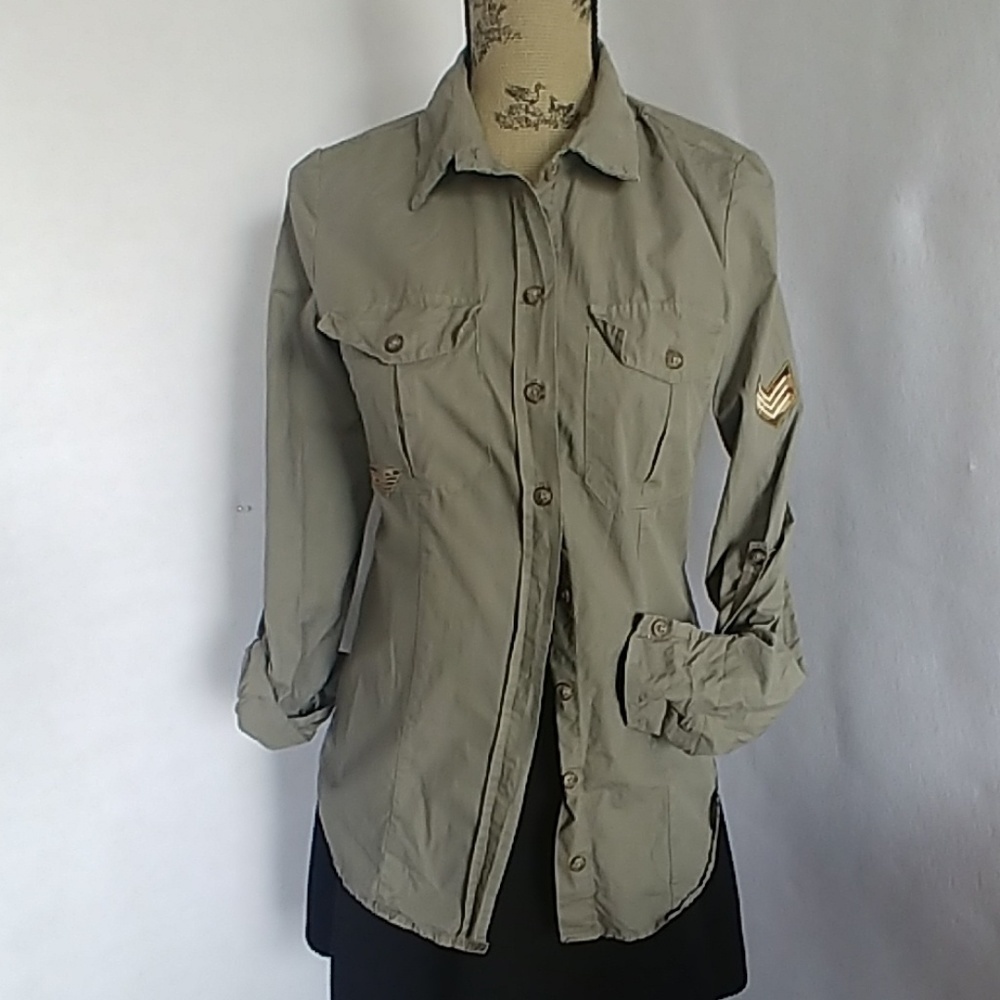 R Jeans Women's Military Style Button Shirt Made in Italy